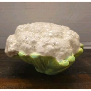Vintage Ceramic Cauliflower Figurine Realistic Vegetable Majolica Style 5"